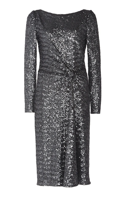 Shop Jenny Packham Alisse Gathered Waist Sequin Dress In Grey
