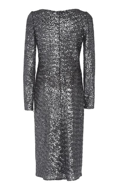 Shop Jenny Packham Alisse Gathered Waist Sequin Dress In Grey