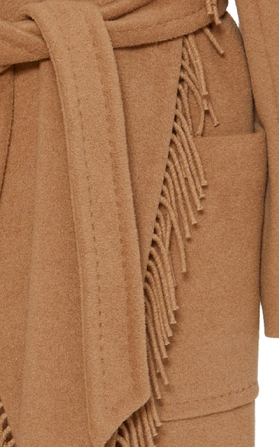 Shop Max Mara Pacos Fringe-trimmed Wool Coat In Brown