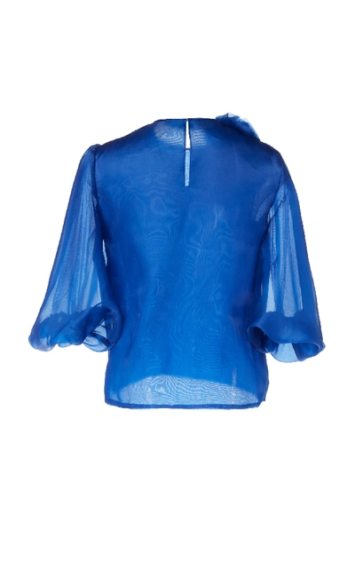 Shop Costarellos Crewneck Silk Organza Blouse In Blue