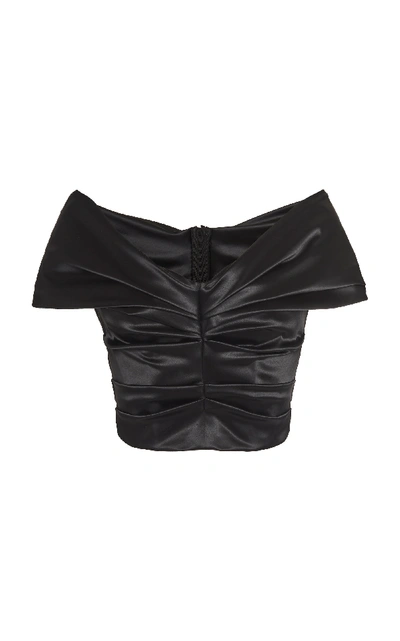 Shop Dolce & Gabbana Off-the-shoulder Satin Cropped Top In Black