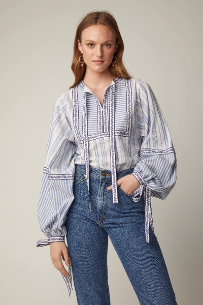 Shop Andrew Gn Tie-detailed Striped Voile Blouse In Blue