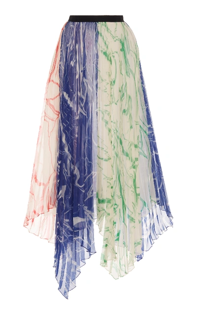 Shop Marina Moscone Organza Voille Plissé Midi Skirt In Multi
