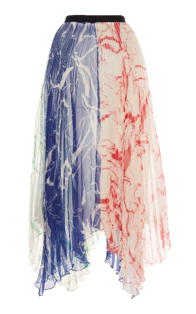 Shop Marina Moscone Organza Voille Plissé Midi Skirt In Multi