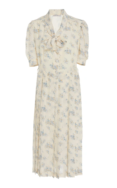 Shop Alessandra Rich Pleated Floral-print Silk Midi Dress