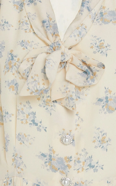 Shop Alessandra Rich Pleated Floral-print Silk Midi Dress