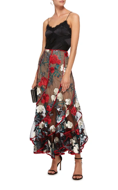 Shop Costarellos Skew Vollants Embroidered Tulle Skirt In Floral
