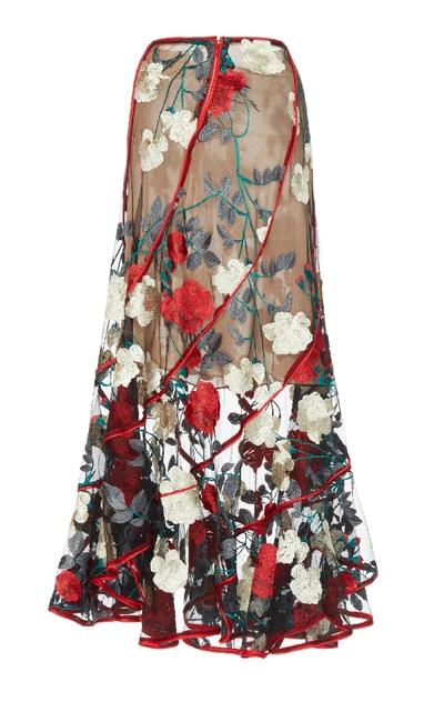 Shop Costarellos Skew Vollants Embroidered Tulle Skirt In Floral