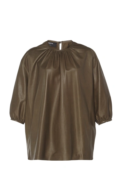 Shop Rochas Oversized Leather Blouse In Green
