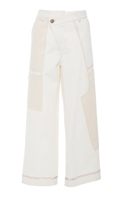 Shop Monse Patchwork Wide-leg Cotton-twill Cargo Pants In Ivory