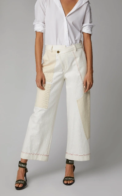 Shop Monse Patchwork Wide-leg Cotton-twill Cargo Pants In Ivory