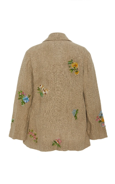 Shop Péro Floral Embroidered Linen Jacket In Neutral