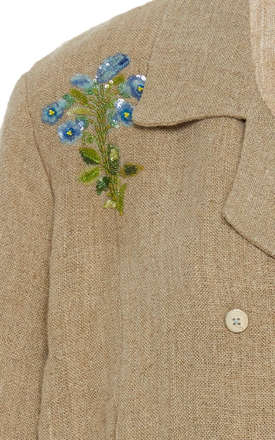 Shop Péro Floral Embroidered Linen Jacket In Neutral