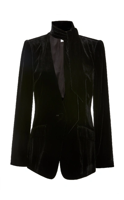 Frame Tie Neck Collarless Silk Blend Velvet Blazer In Black | ModeSens