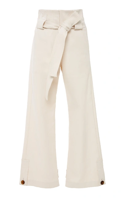 Shop Rosetta Getty Cropped Belted Crepe Wide-leg Pants In White