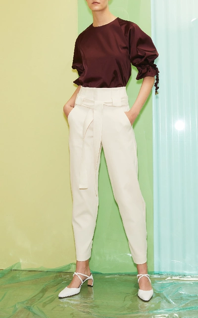 Shop Rosetta Getty Cropped Belted Crepe Wide-leg Pants In White