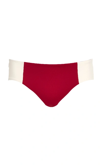 Shop Tori Praver Maelyn Two-tone High-leg Cheeky Bikini Bottoms In Red