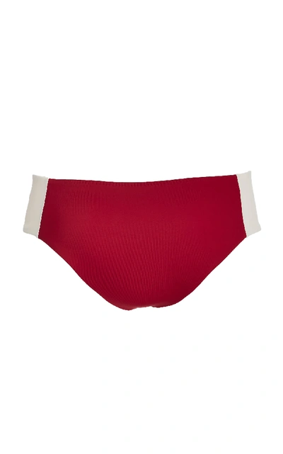 Shop Tori Praver Maelyn Two-tone High-leg Cheeky Bikini Bottoms In Red