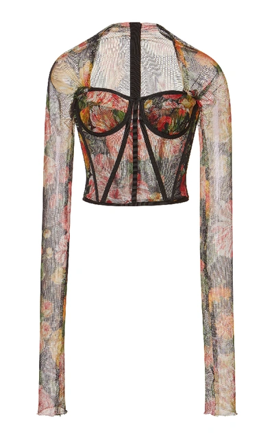 Shop Dolce & Gabbana Cropped Floral-print Tulle Bustier Top