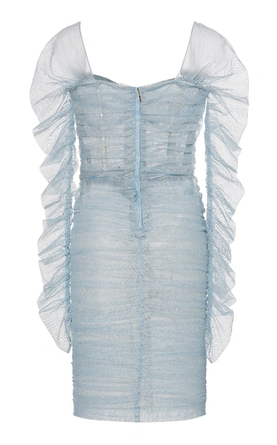 Shop Dolce & Gabbana Lace-up Tulle Dress In Blue