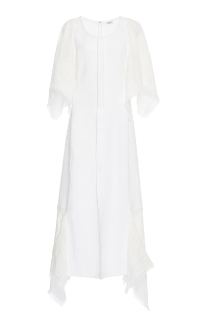 Shop Loewe Cape Sleeve Cotton Dress In White