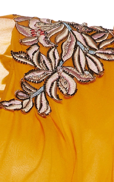 Shop Dundas Embroidered Silk-chiffon Dress In Yellow