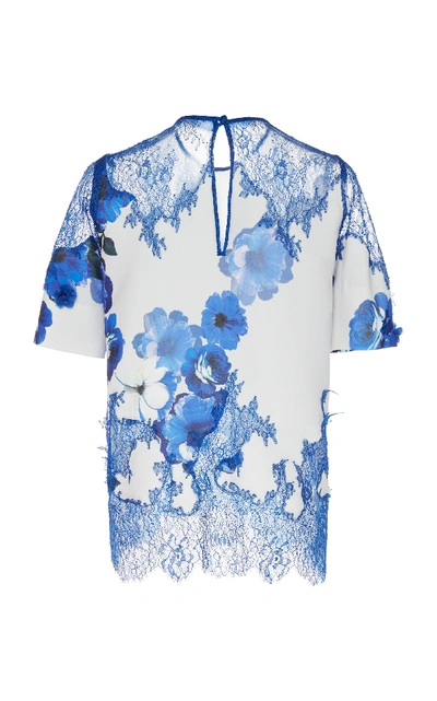 Shop Costarellos Short Sleeve Lace And Crepe Top In Floral