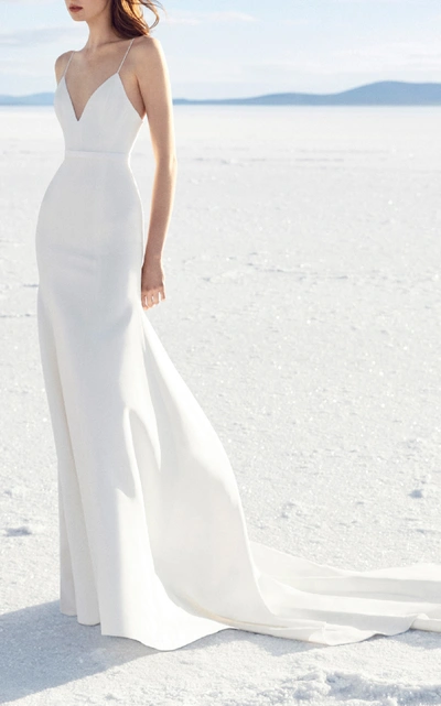 Shop Alex Perry Bride Cameron Satin Trumpet Gown In White