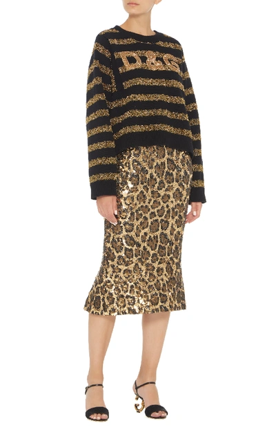Shop Dolce & Gabbana Sequined Striped Knit Sweater