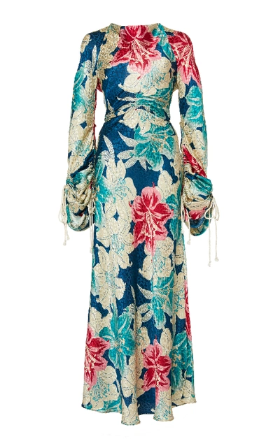 Shop Etro Tied Floral-print Silk Satin-jacquard Dress