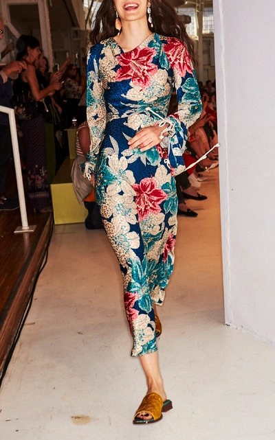 Shop Etro Tied Floral-print Silk Satin-jacquard Dress