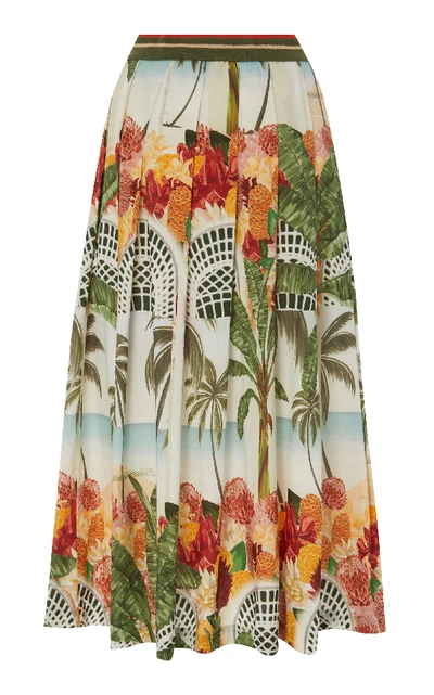 Shop Água De Coco Printed Cotton-poplin Midi Skirt