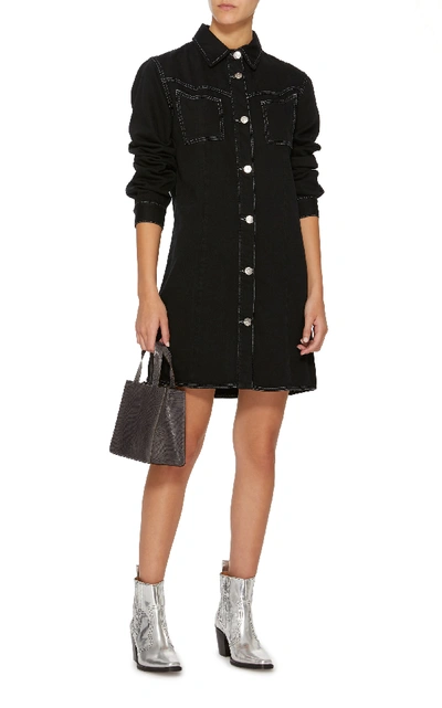 Shop Ganni Denim Shirt Dress In Dark Wash