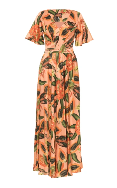 Shop Lena Hoschek Sunset Papaya-print Chiffon Maxi Dress