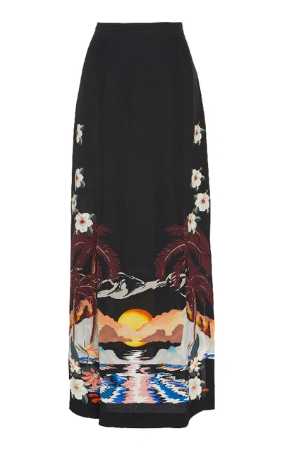 Shop Etro Printed Silk-crepe Midi Skirt In Black