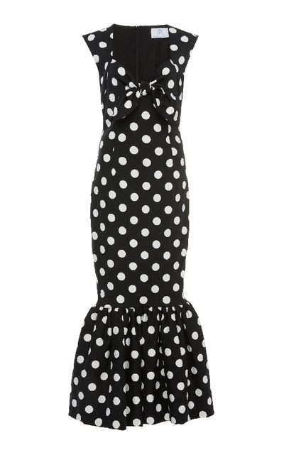 Shop Rebecca De Ravenel Tie-front Polka-dot Stretch-cotton Maxi Dress In Black