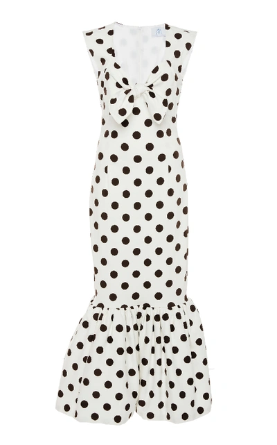 Shop Rebecca De Ravenel Tie-front Polka-dot Stretch-cotton Maxi Dress In White