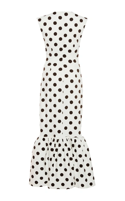 Shop Rebecca De Ravenel Tie-front Polka-dot Stretch-cotton Maxi Dress In White