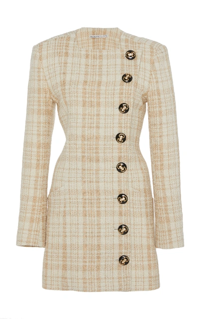 Shop Alessandra Rich Button-detail Tweed Mini Dress In Neutral