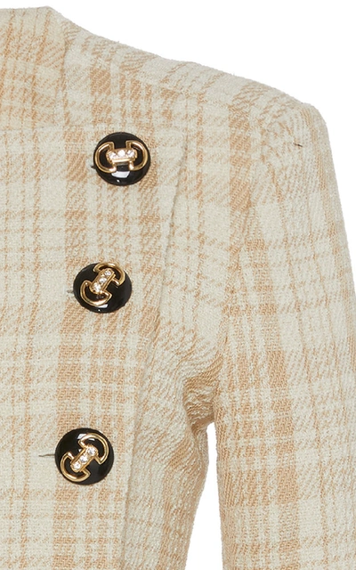 Shop Alessandra Rich Button-detail Tweed Mini Dress In Neutral