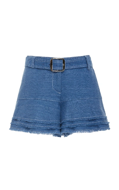 Shop Alexis Jaymes Cotton Fringe Shorts In Blue
