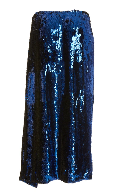 Shop Sally Lapointe Asymmetric Sequined Stretch-chiffon Pencil Skirt In Blue