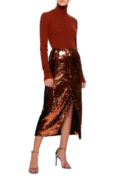 Shop Sally Lapointe Asymmetric Sequined Stretch-chiffon Pencil Skirt In Brown