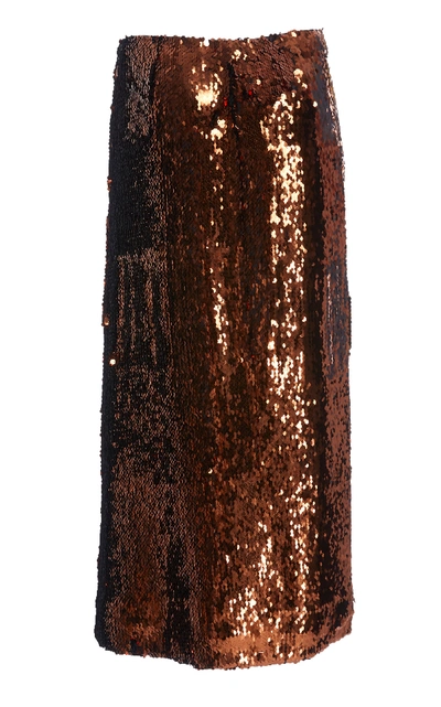 Shop Sally Lapointe Asymmetric Sequined Stretch-chiffon Pencil Skirt In Brown