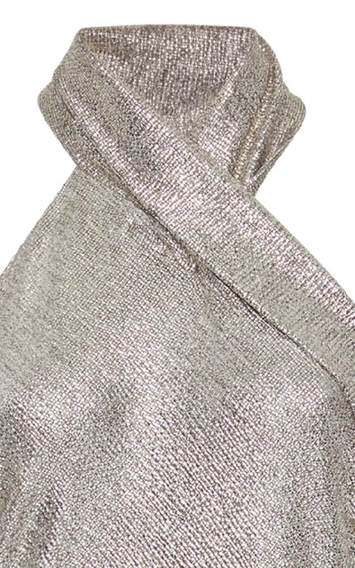 Shop Galvan Pandora Metallic Jersey Halter Dress In Silver