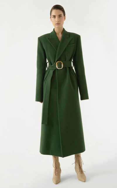 Shop Materiel Belted Wool Coat In Green