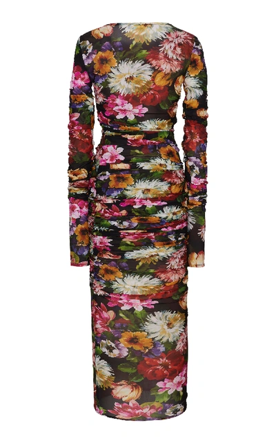 Shop Dolce & Gabbana Floral-print Ruched Jersey Midi Dress