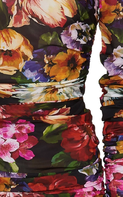 Shop Dolce & Gabbana Floral-print Ruched Jersey Midi Dress