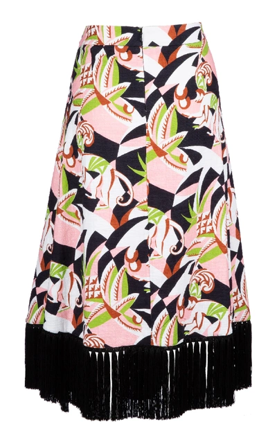 Shop La Doublej Jungle Fringe Cotton Blend Skirt In Floral