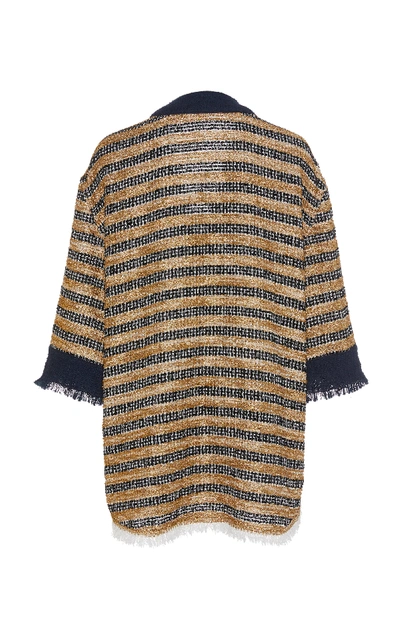 Shop Alessandra Rich Striped Tweed Cardigan